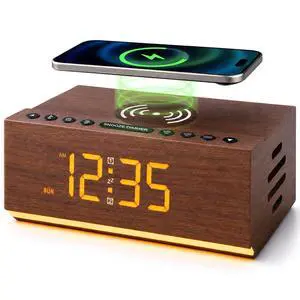 Hoifen Wooden Digital Alarm Clock with Bluetooth Speaker, Wireless Charging, FM Radio, Night Light, Auto Time Sync, Dual Alarms, USB Port, 9-Min Snooze for Bedroom, Desk, Bedside Clock Home Decor Gift Hoifen Wooden Digital Alarm Clock with Bluetooth Speaker, Wireless Charging, FM Radio, Night Light, Auto Time Sync, Dual Alarms, USB Port, 9-Min Snooze for Bedroom, Desk, Bedside Clock Home Decor Gift