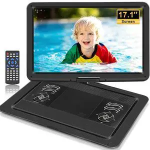 19.6" Portable DVD Player with 17.1" Extra Large HD Swivel Screen, 5000mAh Battery, 5-6 Hours Playback, Supports USB/SD Card/Sync TV, Region Free, High Volume Speakers, Black 19.6" Portable DVD Player with 17.1" Extra Large HD Swivel Screen, 5000mAh Battery, 5-6 Hours Playback, Supports USB/SD Card/Sync TV, Region Free, High Volume Speakers, Black