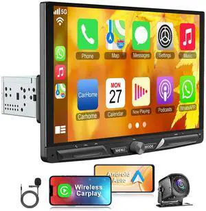 Wireless 10.1" Single Din Car Stereo, Carplay Android Auto Touch Screen CarPlay Radio, Bluetooth 5.3, 240W Subwoofer, Backup Camera, FM/AM SWC, USB/TF Card Slots, FM Radio, AUX Input Wireless 10.1" Single Din Car Stereo, Carplay Android Auto Touch Screen CarPlay Radio, Bluetooth 5.3, 240W Subwoofer, Backup Camera, FM/AM SWC, USB/TF Card Slots, FM Radio, AUX Input