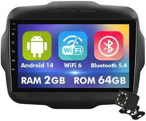 9 Inch IPS Touchscreen Android 14 Car Stereo for Jeep Renegade 2015-2020 with Wireless CarPlay & Android Auto 2+64GB Car Radio, Support WiFi 6, Bluetooth,5.4, Backup Camera, SWC 9 Inch IPS Touchscreen Android 14 Car Stereo for Jeep Renegade 2015-2020 with Wireless CarPlay & Android Auto 2+64GB Car Radio, Support WiFi 6, Bluetooth,5.4, Backup Camera, SWC