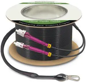 200 Feet (61 Meters) Armored OM4 LC to LC Fiber Patch Cables, 10gb/40gb/100gb Multimode Fiber Optic Cable Indoor/Outdoor with Pulling Eye Kit Installed on one end, Duplex MMF 50/125m Jumper 200 Feet (61 Meters) Armored OM4 LC to LC Fiber Patch Cables, 10gb/40gb/100gb Multimode Fiber Optic Cable Indoor/Outdoor with Pulling Eye Kit Installed on one end, Duplex MMF 50/125m Jumper