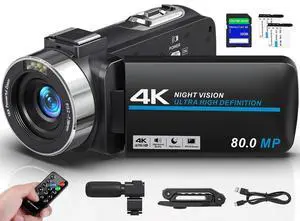 4K Camcorder Video Camera HD 80MP 30FPS Vlogging Camera for YouTube IR Night Vision Camera 18X Digital Zoom 3.0 IPS Screen Video Recorder with 32GB SD Card, 2 Batteries, Remote Control, and Stabilizer 4K Camcorder Video Camera HD 80MP 30FPS Vlogging Camera for YouTube IR Night Vision Camera 18X Digital Zoom 3.0 IPS Screen Video Recorder with 32GB SD Card, 2 Batteries, Remote Control, and Stabilizer