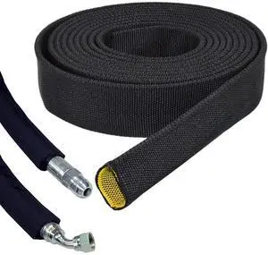 1.25" Hydraulic Hose Burst Protection Sleeving Nylon Hose Guard Protector Sleeve - 100 Feet - Black with Yellow Inner Liner 1.25" Hydraulic Hose Burst Protection Sleeving Nylon Hose Guard Protector Sleeve - 100 Feet - Black with Yellow Inner Liner
