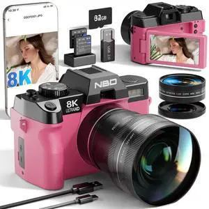 8K Digital Cameras for Photography,64MP Camara Fotograficas,Travel Vlogging Cameras for YouTube with 180°Flip Screen,16X Digital Zoom,2 Batteries,32GB TF Card,52mm Macro Lens (Pink) 8K Digital Cameras for Photography,64MP Camara Fotograficas,Travel Vlogging Cameras for YouTube with 180°Flip Screen,16X Digital Zoom,2 Batteries,32GB TF Card,52mm Macro Lens (Pink)
