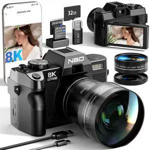 8K Digital Cameras for Photography,64MP Camara Fotograficas,Travel Vlogging Cameras for YouTube with 180°Flip Screen,16X Digital Zoom,2 Batteries,32GB TF Card,52mm Macro Lens (Black) 8K Digital Cameras for Photography,64MP Camara Fotograficas,Travel Vlogging Cameras for YouTube with 180°Flip Screen,16X Digital Zoom,2 Batteries,32GB TF Card,52mm Macro Lens (Black)