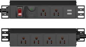 10 inch Rack PDU, 1U 6 Outlets(2 in front, 4 in back),1020J Surge Protection and 15A Overload Switch & 2 USB-A, Rack Mount Power Strips for 10'' Mini Server Network Cabinets/Rack/Self, 14AWG 6ft Cable 10 inch Rack PDU, 1U 6 Outlets(2 in front, 4 in back),1020J Surge Protection and 15A Overload Switch & 2 USB-A, Rack Mount Power Strips for 10'' Mini Server Network Cabinets/Rack/Self, 14AWG 6ft Cable