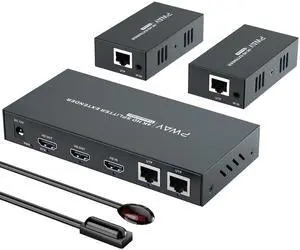 HDMI Extender Splitter1x2 HD 4K @60Hz up to 60m(196ft)-Loop Out-Over CAT5/CAT6/CAT7 Cable HDMI Transmitter and Receiver with IR Power Switch and EDID HDMI Extender Splitter1x2 HD 4K @60Hz up to 60m(196ft)-Loop Out-Over CAT5/CAT6/CAT7 Cable HDMI Transmitter and Receiver with IR Power Switch and EDID