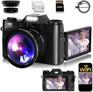 Camera Digital, 75MP WiFi 4K Vlogging Video Camera for YouTube with 3'' 180°Flip Screen, 64GB SD Card, Anti-Shake, 2 Batteries, Digital Camera for Vlogging & Photography for Beginner, Black Camera Digital, 75MP WiFi 4K Vlogging Video Camera for YouTube with 3'' 180°Flip Screen, 64GB SD Card, Anti-Shake, 2 Batteries, Digital Camera for Vlogging & Photography for Beginner, Black