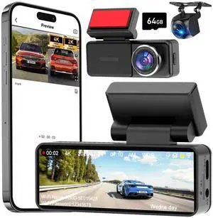 4K Dual Dash Cam Front and Rear, 4K+2K Dashcam with 5GHz WiFi & APP Control, Dash Camera for Cars with 64GB Card, 24H Parking Monitor, Night Vision, Loop Recording, G-Sensor, WDR, 3.2" IPS Screen 4K Dual Dash Cam Front and Rear, 4K+2K Dashcam with 5GHz WiFi & APP Control, Dash Camera for Cars with 64GB Card, 24H Parking Monitor, Night Vision, Loop Recording, G-Sensor, WDR, 3.2" IPS Screen