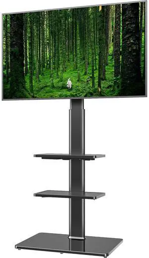Universal Floor TV Stand with Mount for 19 to 43 inch Flat Screen TV, 100 Degree Swivel,Adjustable Height and Tilt Function, 3 Shelves Space Saving Standing TV Mount for Bedroom Living Room Corner Universal Floor TV Stand with Mount for 19 to 43 inch Flat Screen TV, 100 Degree Swivel,Adjustable Height and Tilt Function, 3 Shelves Space Saving Standing TV Mount for Bedroom Living Room Corner
