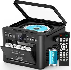 Boombox CD and Cassette Player Combo, 5000mAh Rechargable CD Player Boombox with Bluetooth Receive/Transmit/FM Radio/USB/TF/AUX/Remote Control, Boom Box Cassette Player for Home Outdoor Boombox CD and Cassette Player Combo, 5000mAh Rechargable CD Player Boombox with Bluetooth Receive/Transmit/FM Radio/USB/TF/AUX/Remote Control, Boom Box Cassette Player for Home Outdoor