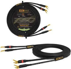 25 Foot WBC-GOLD-LOCAP-SPKR-12 AWG - Low-Capacitance - Low-Inductance - High Purity OFC - Audiophile HiFi Speaker Cable Pair with Eminence Gold Banana (x2) & Spade (x2) Plugs 25 Foot WBC-GOLD-LOCAP-SPKR-12 AWG - Low-Capacitance - Low-Inductance - High Purity OFC - Audiophile HiFi Speaker Cable Pair with Eminence Gold Banana (x2) & Spade (x2) Plugs