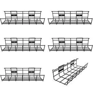 Under Desk Cable Management- 6 Pack Cord Organizer. Metal Wire Cable Management Tray for Office, Studio and Home. Super Sturdy Under Table Cable Managements - Black Cable Organizer Under Desk Cable Management- 6 Pack Cord Organizer. Metal Wire Cable Management Tray for Office, Studio and Home. Super Sturdy Under Table Cable Managements - Black Cable Organizer