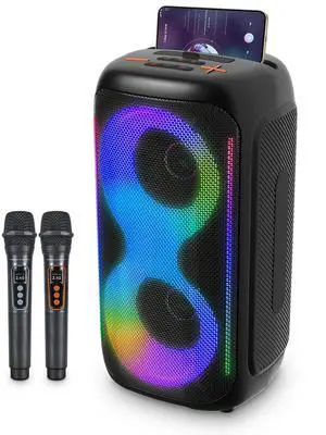GKD40 Portable Karaoke Machine for Kids & Adults, Bluetooth Speaker with PA System, 2 Wireless Rechargeable Microphones, LED Party Speaker with 4' Woofers & LED Light for Home, Outdoor Party & Singing GKD40 Portable Karaoke Machine for Kids & Adults, Bluetooth Speaker with PA System, 2 Wireless Rechargeable Microphones, LED Party Speaker with 4' Woofers & LED Light for Home, Outdoor Party & Singing