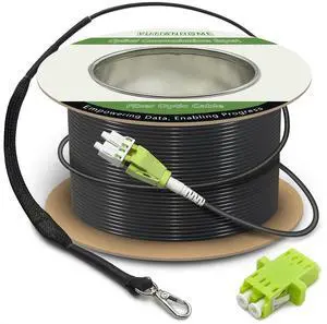 75m/250ft OM5 Multimode Armored LC to LC Fiber Optic Patch Cord, 40Gb 100Gb Duplex Wideband MMF Jumper, 50/125, Indoor/Outdoor, LC-LC with Pulling Eye Kit Installed on one end 75m/250ft OM5 Multimode Armored LC to LC Fiber Optic Patch Cord, 40Gb 100Gb Duplex Wideband MMF Jumper, 50/125, Indoor/Outdoor, LC-LC with Pulling Eye Kit Installed on one end