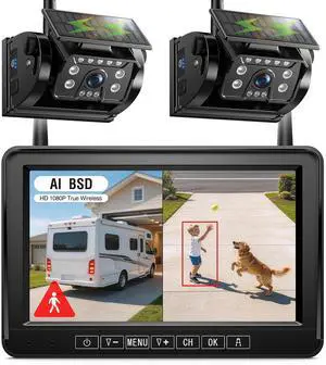 Dual Magnetic Solar Wireless Backup Camera, 7" DVR Monitor with BSD HD 1080P Portable 2 Rear View Cameras Night Vision Waterproof for Truck Trailer Pickup RV Camper Trailer Tractor DTC702 Dual Magnetic Solar Wireless Backup Camera, 7" DVR Monitor with BSD HD 1080P Portable 2 Rear View Cameras Night Vision Waterproof for Truck Trailer Pickup RV Camper Trailer Tractor DTC702