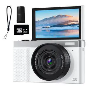 4K Digital Camera, 64MP Vlogging Camera for Photography with 3" 180° Flip Screen, 16X Compact Digital Camera with 64GB Micro SD Card for Beginner (White) 4K Digital Camera, 64MP Vlogging Camera for Photography with 3" 180° Flip Screen, 16X Compact Digital Camera with 64GB Micro SD Card for Beginner (White)