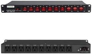 10-Outlet 1U Horizontal PDU Rack Mount Power Strip - Overload Protector, 100-240V/15A/1800 Joules, for Network Servers, Power Conditioner with 10 Individual Switches and 6 ft Power Cord 10-Outlet 1U Horizontal PDU Rack Mount Power Strip - Overload Protector, 100-240V/15A/1800 Joules, for Network Servers, Power Conditioner with 10 Individual Switches and 6 ft Power Cord