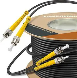 500ft / 150m Armored OD-5mm OS2 ST to ST Single Mode Fiber Cable, ST-ST Fiber Optic Patch Cord, Duplex 9/125um SMF Optical Jumper, Black 500ft / 150m Armored OD-5mm OS2 ST to ST Single Mode Fiber Cable, ST-ST Fiber Optic Patch Cord, Duplex 9/125um SMF Optical Jumper, Black
