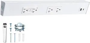 16 in Under Cabinet Hardwired Power Strip with GFCI Outlet, Angled Outlet Design, 2500W Rating, 20A GFCI + 20A TR Outlet with USB-A & USB-C, Modular No-Cut Extension System, ETL Listed 16 in Under Cabinet Hardwired Power Strip with GFCI Outlet, Angled Outlet Design, 2500W Rating, 20A GFCI + 20A TR Outlet with USB-A & USB-C, Modular No-Cut Extension System, ETL Listed