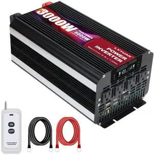 3000 Watt Power Inverter 12V to 110V 120V DC to AC with 4 AC Outlets, LCD Display, USB Port & Remote Control for Home, RV, Vehicle, Truck, Off-Grid Solar System, Heavy Duty Outdoor Camping 3000 Watt Power Inverter 12V to 110V 120V DC to AC with 4 AC Outlets, LCD Display, USB Port & Remote Control for Home, RV, Vehicle, Truck, Off-Grid Solar System, Heavy Duty Outdoor Camping