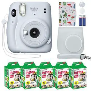 Instax Mini 11 Instant Camera Ice White + MiniMate Accessory Bundle & Compatible Custom Case + Fuji Instax Film Value Pack (50 Sheets) Flamingo Designer Photo Album Instax Mini 11 Instant Camera Ice White + MiniMate Accessory Bundle & Compatible Custom Case + Fuji Instax Film Value Pack (50 Sheets) Flamingo Designer Photo Album