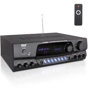 Wireless Bluetooth Power Amplifier System, 200 Watt Max, Home Theater Audio Stereo Receiver Box with FM/USB, Mic in, RCA Inputs, Echo & 2-Band EQ Control, Digital Display Screen - PT250BA Wireless Bluetooth Power Amplifier System, 200 Watt Max, Home Theater Audio Stereo Receiver Box with FM/USB, Mic in, RCA Inputs, Echo & 2-Band EQ Control, Digital Display Screen - PT250BA