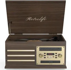 ® Vinyl Record Player 10-in-1 Music Center Turntable Built-in Speakers 3 Speed BT Wireless Input/Output AM/FM Radio CD Cassette Tape Player Aux RCA Auto Stop Vinyl Recording to USB Brown ® Vinyl Record Player 10-in-1 Music Center Turntable Built-in Speakers 3 Speed BT Wireless Input/Output AM/FM Radio CD Cassette Tape Player Aux RCA Auto Stop Vinyl Recording to USB Brown
