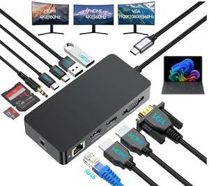 Surface Thunderbolt 4 Docking Station, 12-in-1 Surface Pro Dock Dual 4K@60Hz HDMI VGA Triple Monitor Adapter Compatible with Microsoft Surface Pro 13 12 11 10 9 8 7 X, Surface Laptop 7 6 5, Go, Book Surface Thunderbolt 4 Docking Station, 12-in-1 Surface Pro Dock Dual 4K@60Hz HDMI VGA Triple Monitor Adapter Compatible with Microsoft Surface Pro 13 12 11 10 9 8 7 X, Surface Laptop 7 6 5, Go, Book