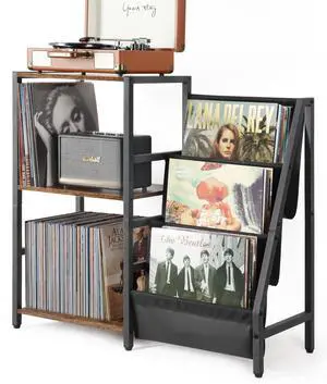 Record Player Stand, Turntable Stand with 3-Tier Vinyl Record Storage, Record Player Table 200 Albums, End Table with Vinyl Display Holder Shelf, Record Player Cabinet Media Console for Stereo Record Player Stand, Turntable Stand with 3-Tier Vinyl Record Storage, Record Player Table 200 Albums, End Table with Vinyl Display Holder Shelf, Record Player Cabinet Media Console for Stereo