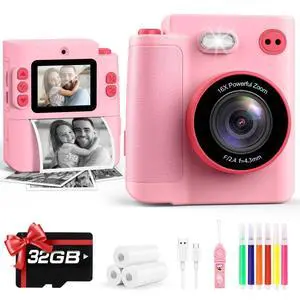 Kids Camera Instant Print, Birthday Christmas Girls Gift 3-12 Pink | Dual Lens/1080P Video/Thermal Prints/Games/MP3, with 32G SD Card, Toys for Girls 3 4 5 6 7 8 9 10 Year Old, Digital Camera Kids Camera Instant Print, Birthday Christmas Girls Gift 3-12 Pink | Dual Lens/1080P Video/Thermal Prints/Games/MP3, with 32G SD Card, Toys for Girls 3 4 5 6 7 8 9 10 Year Old, Digital Camera
