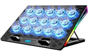 Laptop Cooling Pad, Gaming Laptop Fan Cooling Pad with 15 Quiet Fans, RGB Laptop Cooler for 10-17.3 Inch, 4 Height Stands, 2 USB Ports - Blue Laptop Cooling Pad, Gaming Laptop Fan Cooling Pad with 15 Quiet Fans, RGB Laptop Cooler for 10-17.3 Inch, 4 Height Stands, 2 USB Ports - Blue