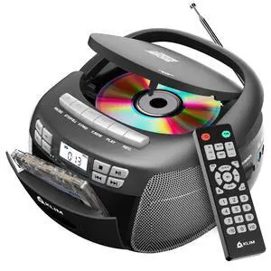 CD Player & Cassette Tape Player, Bluetooth Boombox, AM/FM Radio, Stereo Sound, Remote, CD and Cassette Combo, Tape Recording, USB Drive, AUX, AC/DC Powered - Silver CD Player & Cassette Tape Player, Bluetooth Boombox, AM/FM Radio, Stereo Sound, Remote, CD and Cassette Combo, Tape Recording, USB Drive, AUX, AC/DC Powered - Silver