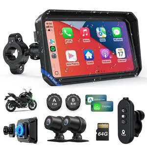 Motorcycle CarPlay Screen with Android Auto 6.25 Waterproof GPS Pantalla para Moto Apple CarPlay Navigation System for Motorcycle, Dual 2K Dash Cam Bluetooth Audio & TPMS with Magnetic Mount Motorcycle CarPlay Screen with Android Auto 6.25 Waterproof GPS Pantalla para Moto Apple CarPlay Navigation System for Motorcycle, Dual 2K Dash Cam Bluetooth Audio & TPMS with Magnetic Mount