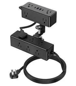 Dual Layer Desk Clamp Power Strip, 13 Outlets, 20W USB-C, 5FT Cord | 1200J Surge Protection, Edge Mount Clamp Fits 2.15" Desk Edge, Home Office Workstation, Black, ETL Listed Dual Layer Desk Clamp Power Strip, 13 Outlets, 20W USB-C, 5FT Cord | 1200J Surge Protection, Edge Mount Clamp Fits 2.15" Desk Edge, Home Office Workstation, Black, ETL Listed