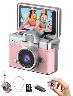 Mini Keychain Camera, 1080P Portable Digital Camera with 1.47 Flip LCD & Flash, Retro Collectible Pocket Camera for Travel, Parties, Birthday(Pink32GB) Mini Keychain Camera, 1080P Portable Digital Camera with 1.47 Flip LCD & Flash, Retro Collectible Pocket Camera for Travel, Parties, Birthday(Pink32GB)