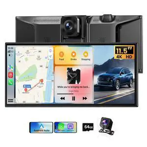11.5" Extra Large Wireless Apple CarPlay Screen for Car, 4K Portable Car Play Screen & Android Auto HD Touch Screen, Dash Cam Front and Rear, App Control, Mirror Link, Voice Control, GPS, Bluetooth 11.5" Extra Large Wireless Apple CarPlay Screen for Car, 4K Portable Car Play Screen & Android Auto HD Touch Screen, Dash Cam Front and Rear, App Control, Mirror Link, Voice Control, GPS, Bluetooth