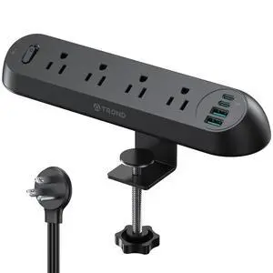 Desk Clamp Power Strip USB C PD 20W, Flat Plug 6ft, 1700J, ETL Listed | Surge Protector with 4 AC Outlets 4 USB Ports, Fits 1.97 in Tabletop Edge, for Home Office Desk Accessories, Black Desk Clamp Power Strip USB C PD 20W, Flat Plug 6ft, 1700J, ETL Listed | Surge Protector with 4 AC Outlets 4 USB Ports, Fits 1.97 in Tabletop Edge, for Home Office Desk Accessories, Black