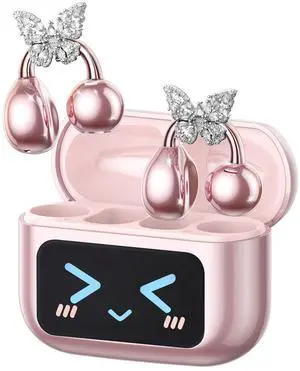 Stylish Open Ear Clip On Earbuds with Removable Butterfly Earring, Clip On Headphones with LCD Touch Screen, Fashionables Open Ear Headphones for Women, Butterfly Earring Rose Gold Earbuds Stylish Open Ear Clip On Earbuds with Removable Butterfly Earring, Clip On Headphones with LCD Touch Screen, Fashionables Open Ear Headphones for Women, Butterfly Earring Rose Gold Earbuds
