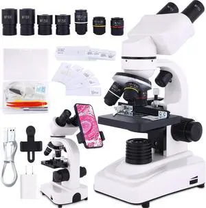Microscope for Adults & Kids,40-2500X Binocular Microscope for School Lab & Home Schooling,with Mechanical Stages,Slides Set & Phone Holder Microscope for Adults & Kids,40-2500X Binocular Microscope for School Lab & Home Schooling,with Mechanical Stages,Slides Set & Phone Holder