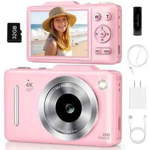Digital Camera 4K Autofocus Vlogging Camera for Photography with 16X Zoom Anti Shake, 32GB Card, 48MP Compact Portable Point and Shoot Camera for Kids Boys Girls Teens Beginner(Pink) Digital Camera 4K Autofocus Vlogging Camera for Photography with 16X Zoom Anti Shake, 32GB Card, 48MP Compact Portable Point and Shoot Camera for Kids Boys Girls Teens Beginner(Pink)