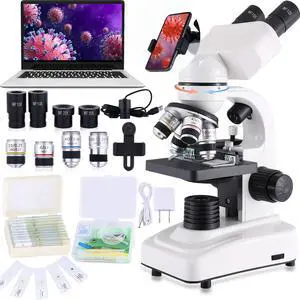 Compound Microscope,40X-2500X ,WF10x and WF25x eyepieces, Dual LED Lighting and Two-Layer Mechanical Stage,Microscope for Adults Compound Microscope,40X-2500X ,WF10x and WF25x eyepieces, Dual LED Lighting and Two-Layer Mechanical Stage,Microscope for Adults