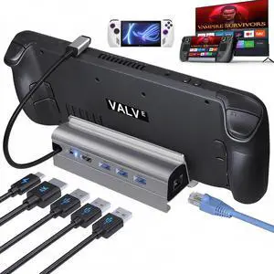 Docking Station for Steam Deck ROG Ally, 6 in 1 Stream Deck Dock with HDMI 2.0 4K@60Hz, 1000Mbps Gigabit Ethernet, 3 USB-A 3.0 and 100W Full Speed Charging USB-C Port Compatible with Valve Steam Deck Docking Station for Steam Deck ROG Ally, 6 in 1 Stream Deck Dock with HDMI 2.0 4K@60Hz, 1000Mbps Gigabit Ethernet, 3 USB-A 3.0 and 100W Full Speed Charging USB-C Port Compatible with Valve Steam Deck
