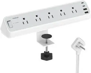 Desk Clamp Power Strip 10 Ft with 2100J Surge Protector, Gray | 5 Outlets and 4 USB (2 USB C) Desk Charging Station, Flat Plug Extension Cord with Multiple Outlets for Home Office Dorm Room Desk Clamp Power Strip 10 Ft with 2100J Surge Protector, Gray | 5 Outlets and 4 USB (2 USB C) Desk Charging Station, Flat Plug Extension Cord with Multiple Outlets for Home Office Dorm Room