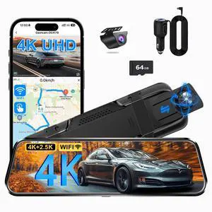 Mirror Dual Dash Camera for Car, Dashcam 4K Front 2.5K IMX335 Rear View/ADAS BSD LCA Wi-Fi&APP WDR Night Vision G-Sensor Loop Recording Parking Monitor 64GB Card Mirror Dual Dash Camera for Car, Dashcam 4K Front 2.5K IMX335 Rear View/ADAS BSD LCA Wi-Fi&APP WDR Night Vision G-Sensor Loop Recording Parking Monitor 64GB Card