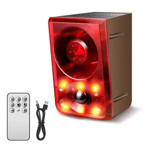 Solar Outdoor Motion Sensor Alarm, Dog Barking&Gunshot Sound,130db Loud | Support Recording,13 Kinds of Sound and Strobe Light to Deter Raccoons, Deer, Skunks, Bears, and Coyotes (2 Pack) Solar Outdoor Motion Sensor Alarm, Dog Barking&Gunshot Sound,130db Loud | Support Recording,13 Kinds of Sound and Strobe Light to Deter Raccoons, Deer, Skunks, Bears, and Coyotes (2 Pack)