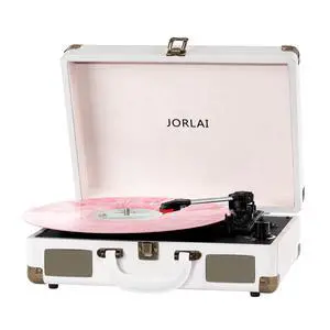 Record Player 3 Speeds Turntable with Bluetooth Built-in Battery Stereo Speakers Vintage Record Player Belt Driven Portable Suitcase PC Recording White Record Player 3 Speeds Turntable with Bluetooth Built-in Battery Stereo Speakers Vintage Record Player Belt Driven Portable Suitcase PC Recording White