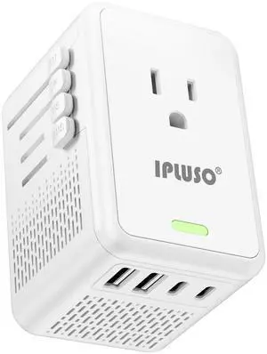 Converter for European Travel with AC Socket, 2 USB C & 2 USB A Ports | Specially for Hair Dryers, Compact Voltage Converter US to Europe, 220v to 110v Voltage Converter Converter for European Travel with AC Socket, 2 USB C & 2 USB A Ports | Specially for Hair Dryers, Compact Voltage Converter US to Europe, 220v to 110v Voltage Converter