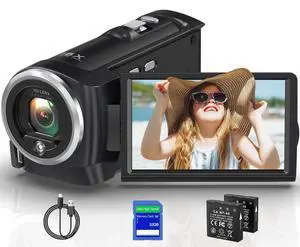 2.7K Video Camera Camcorder QHD 56MP YouTube Vlogging Camera Webcam 16X Digital Zoom with 32G SD Card 270 Degree Rotation Screen Camcorders and 2 Batteries Recording While Charging | 16X Digital Zoom 2.7K Video Camera Camcorder QHD 56MP YouTube Vlogging Camera Webcam 16X Digital Zoom with 32G SD Card 270 Degree Rotation Screen Camcorders and 2 Batteries Recording While Charging | 16X Digital Zoom