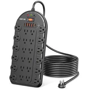 24 Outlet Surge Protector Power Strip with 6 USB, 8FT Cord for Gaming Setup | 3400 Joules, 1875W/15A, ETL Listed, Wide Spaced for Bulky Plugs, Flat Plug, Mountable, Heavy Duty, Black, for Home Office 24 Outlet Surge Protector Power Strip with 6 USB, 8FT Cord for Gaming Setup | 3400 Joules, 1875W/15A, ETL Listed, Wide Spaced for Bulky Plugs, Flat Plug, Mountable, Heavy Duty, Black, for Home Office